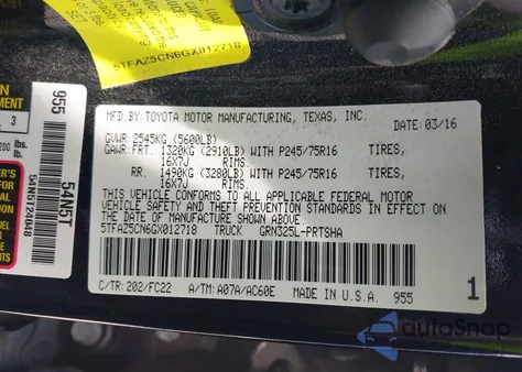 2016 Toyota Tacoma Sr5 V6 из США, поврежденный, VIN 5TFAZ5CN6GX012718